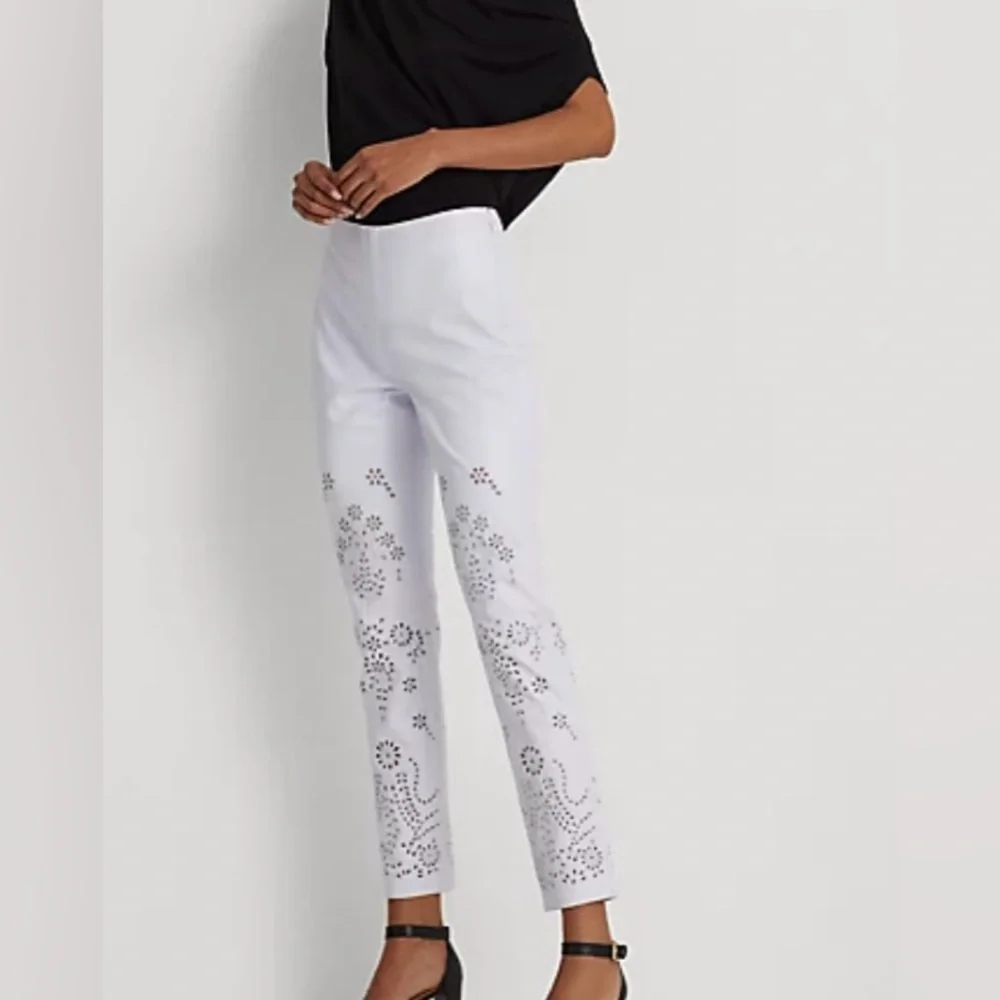 Ralph Lauren Eyelet-Embroidered Leather Ankle Pant White - Picture 3 of 7